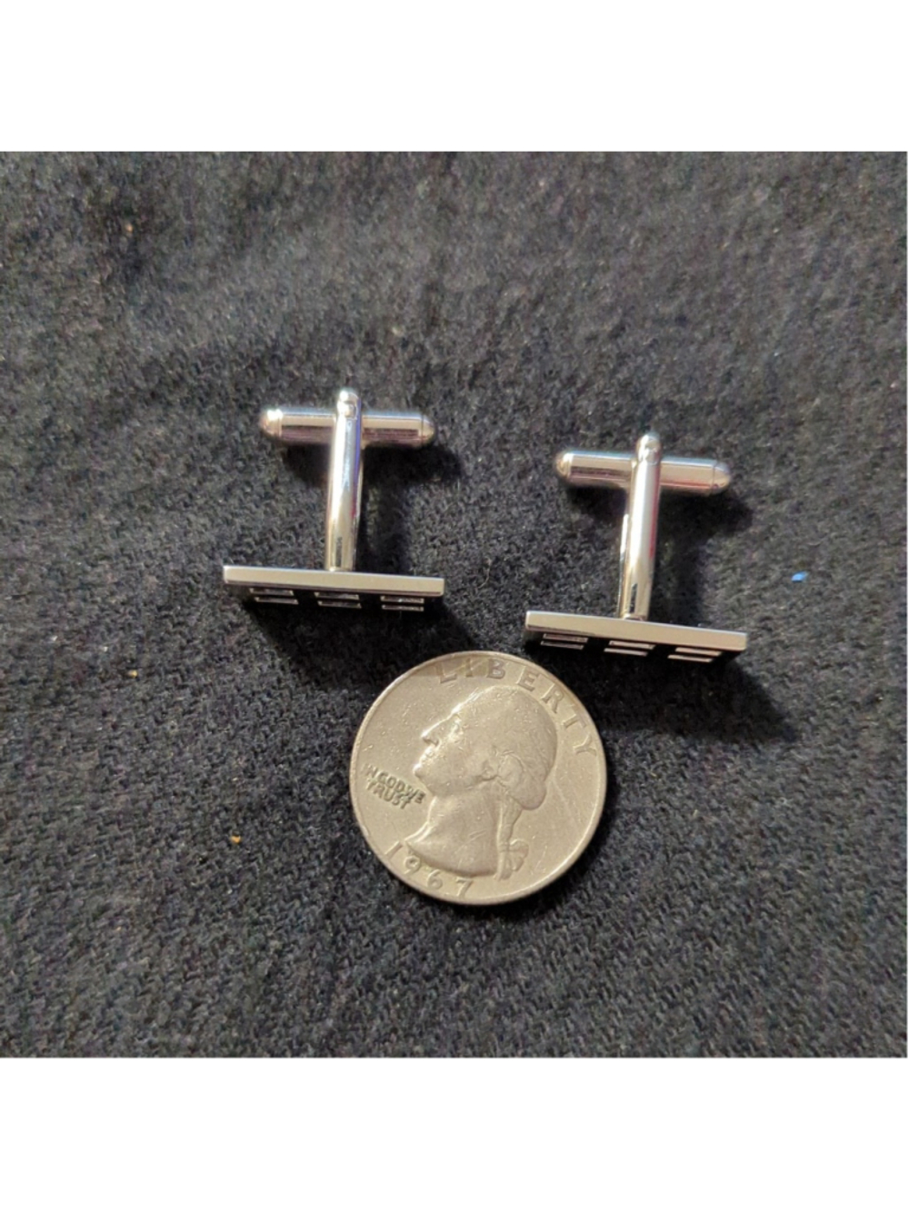 Silver Tone Rectangular Window Pane Grid Cufflinks - Picture 5 of 5